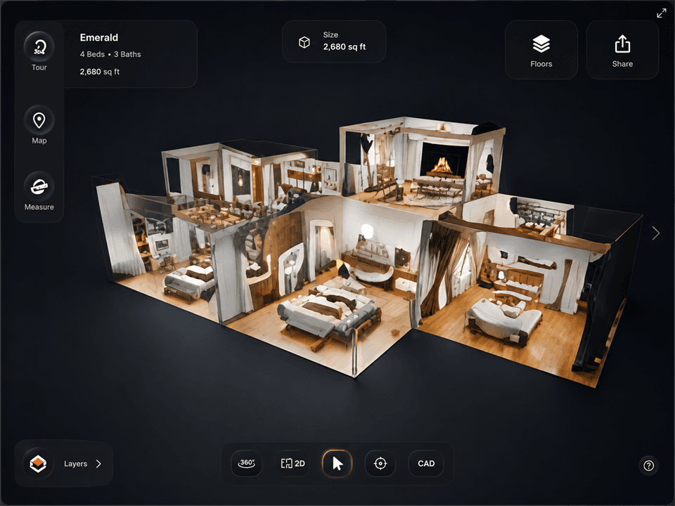 3D Tour Studio preview showing an interactive property walkthrough